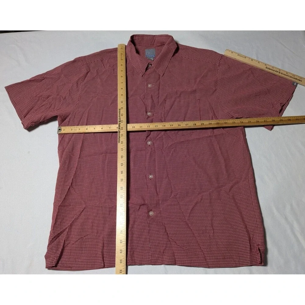QUIKSILVER Men Large Red‎ Mini Check Nylon Blend Button-Up Shirt